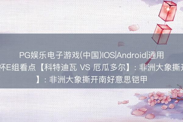 PG娱乐电子游戏(中国)IOS|Android|通用APP下载 宇宙杯E组看点【科特迪瓦 VS 厄瓜多尔】: 非洲大象撕开南好意思铠甲